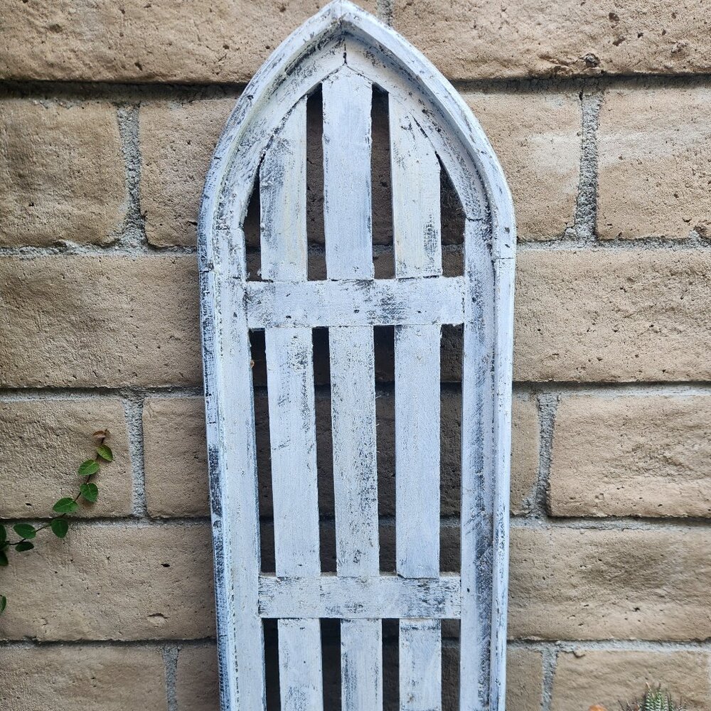 36" H, White Wash Farmhouse Sasarito Arch Wood Distress Shabby Chic